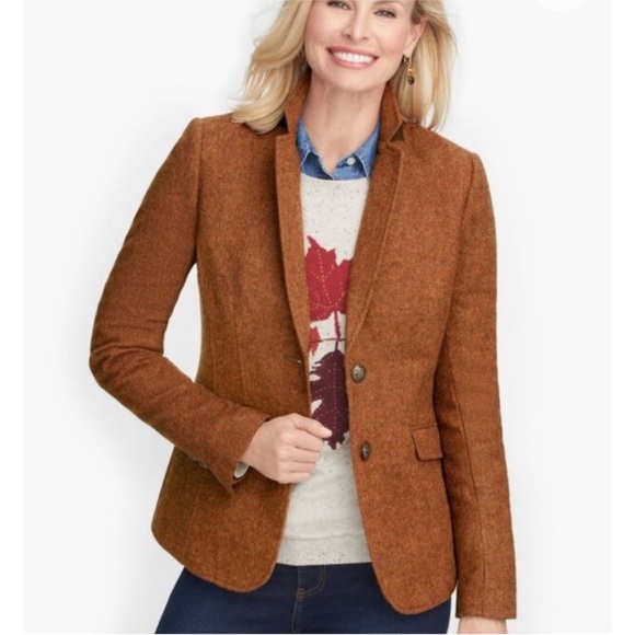 Talbots Jackets & Blazers - Talbots Classic Shetland Herringbone Wool Blend Blazer Rust Brown Size 12